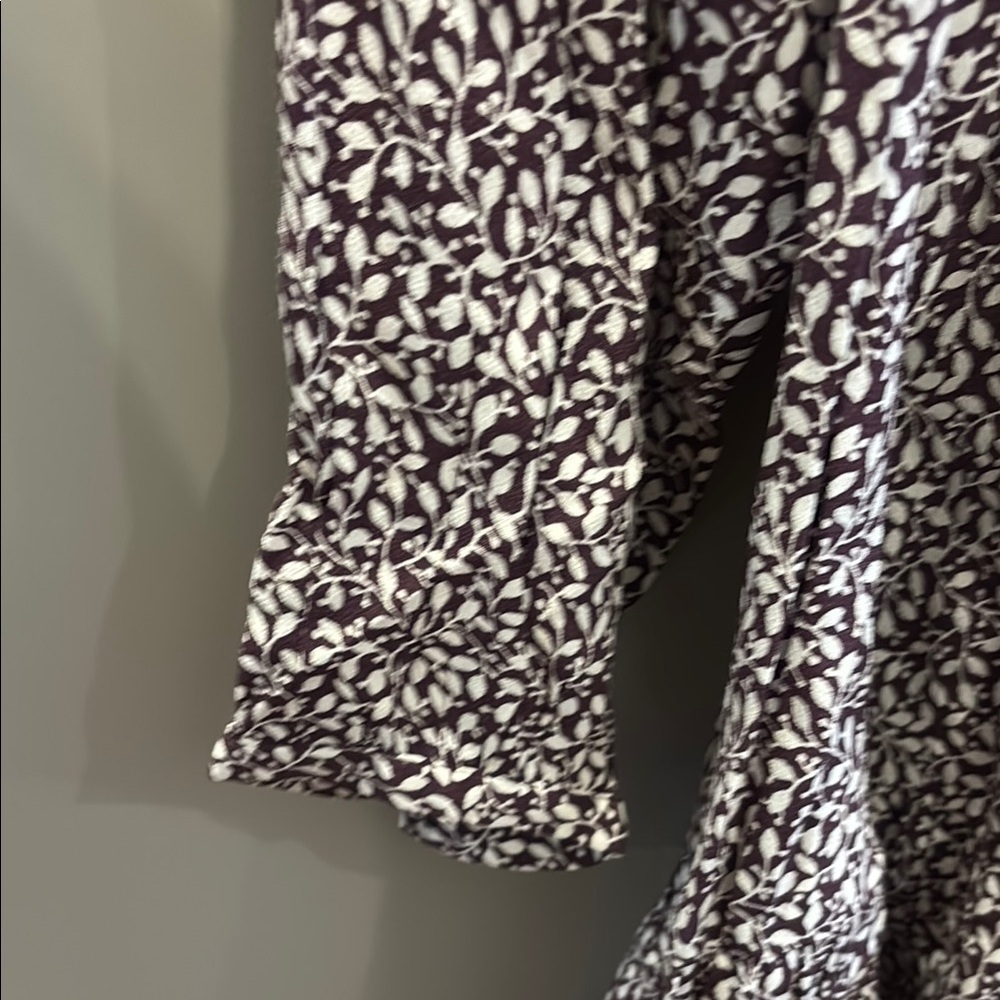 Loft Vine Ruffle Tie Neck Dress Knee Length Long Sleeves Purple Women Size 2 - Picture 4 of 6